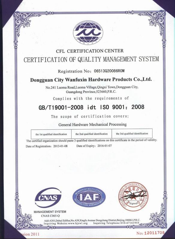 Wanfuxin ISO 9001 quality management system